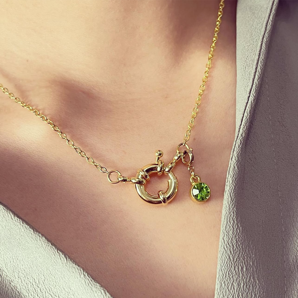 Sailor Necklace with Green Crystal Charm