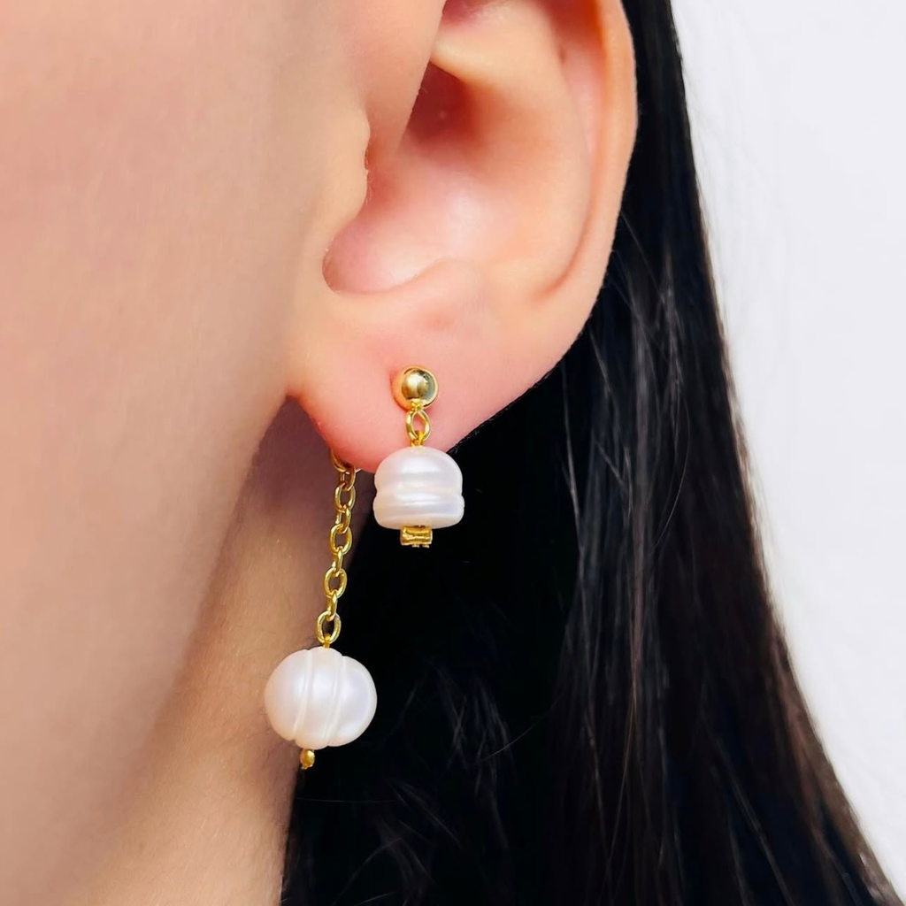 Double Pearl Drop Earrings