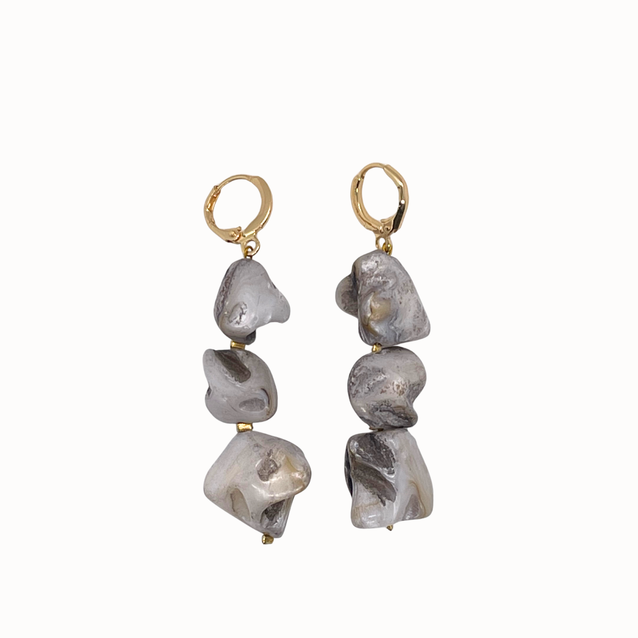 Triple Grey Marble Stone Drop Earrings