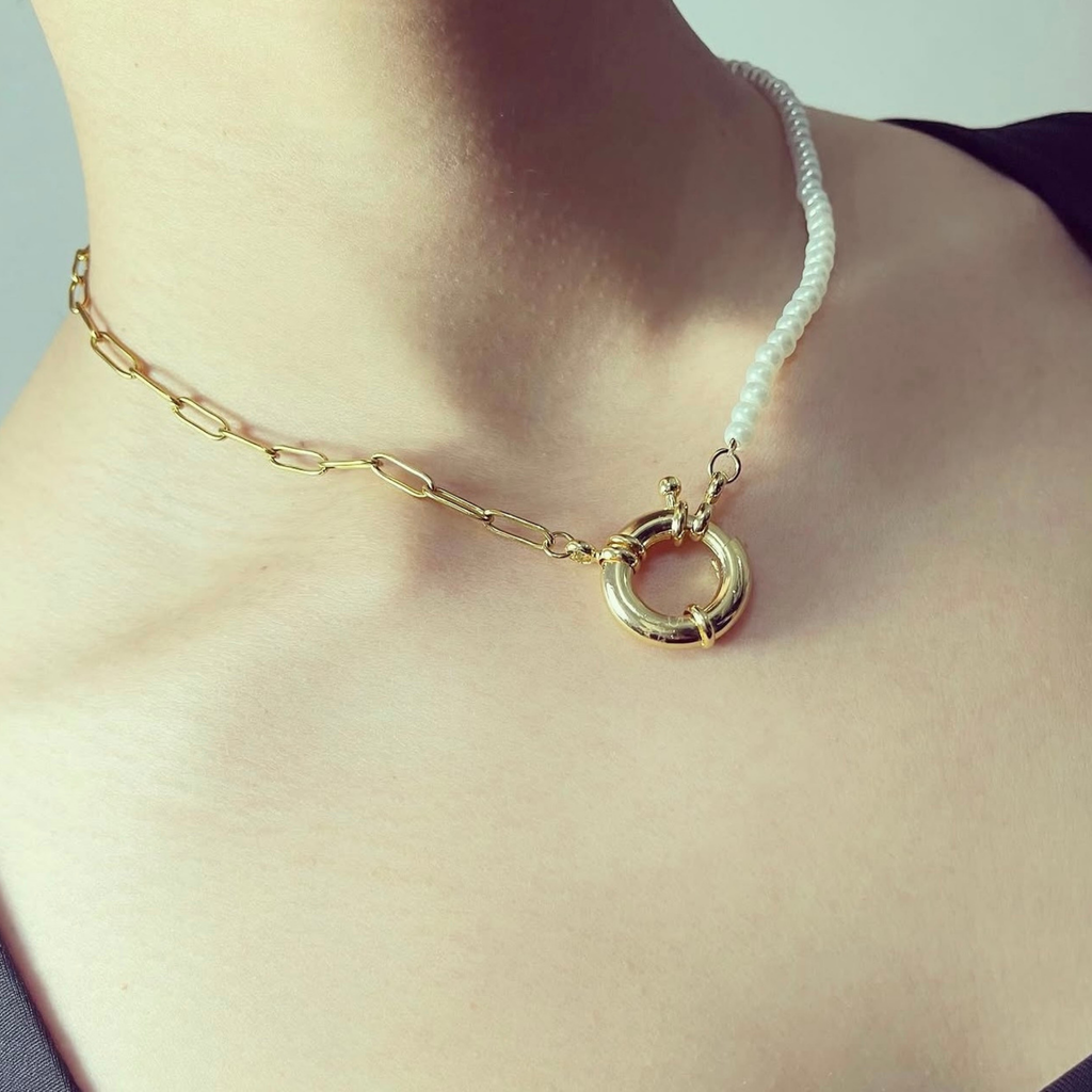 Half & Half Pearl Chain Necklace