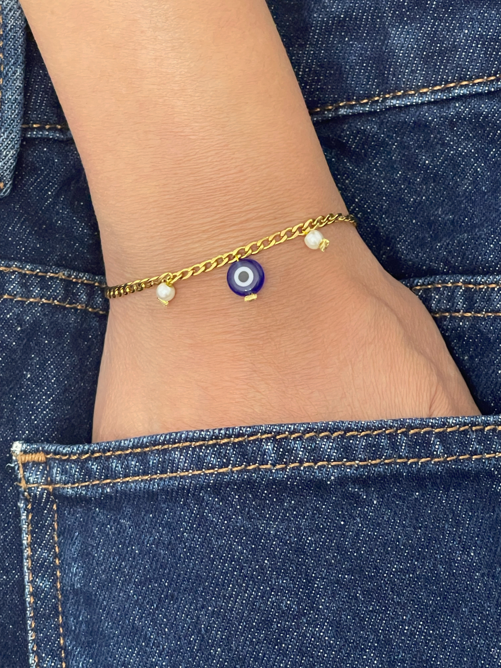Evil Eye Pearl Bracelet