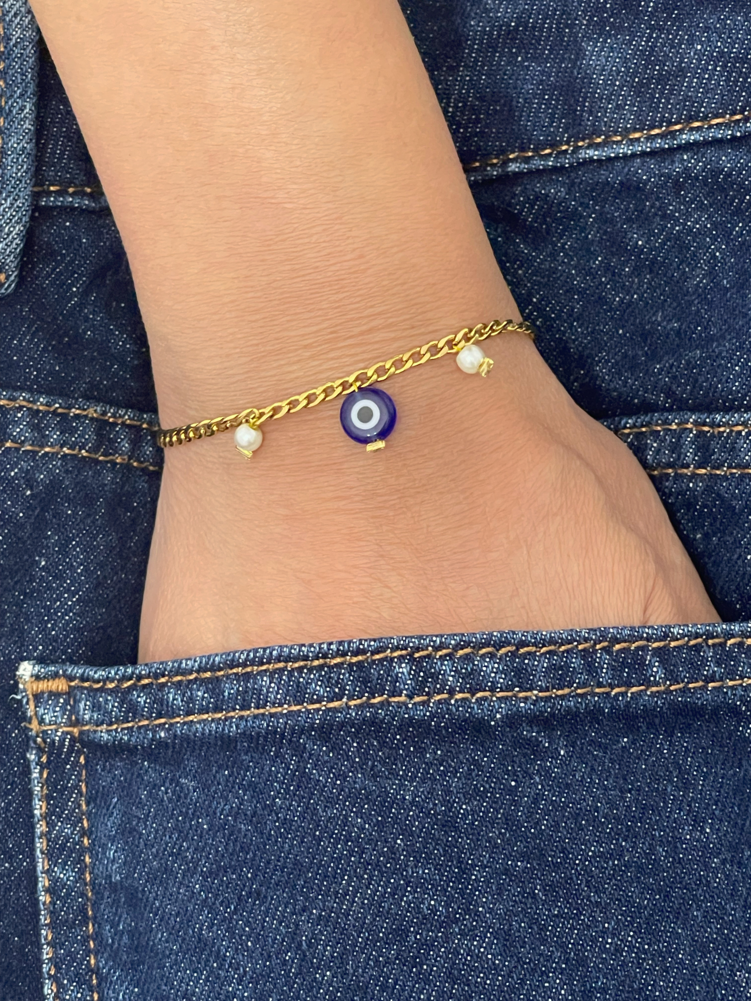 Evil Eye Pearl Bracelet