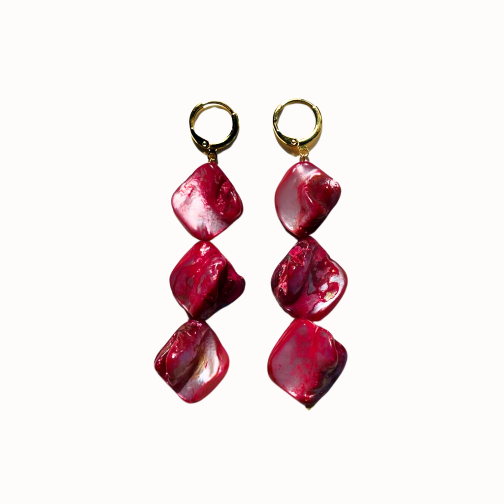Triple Magenta Drop Earrings