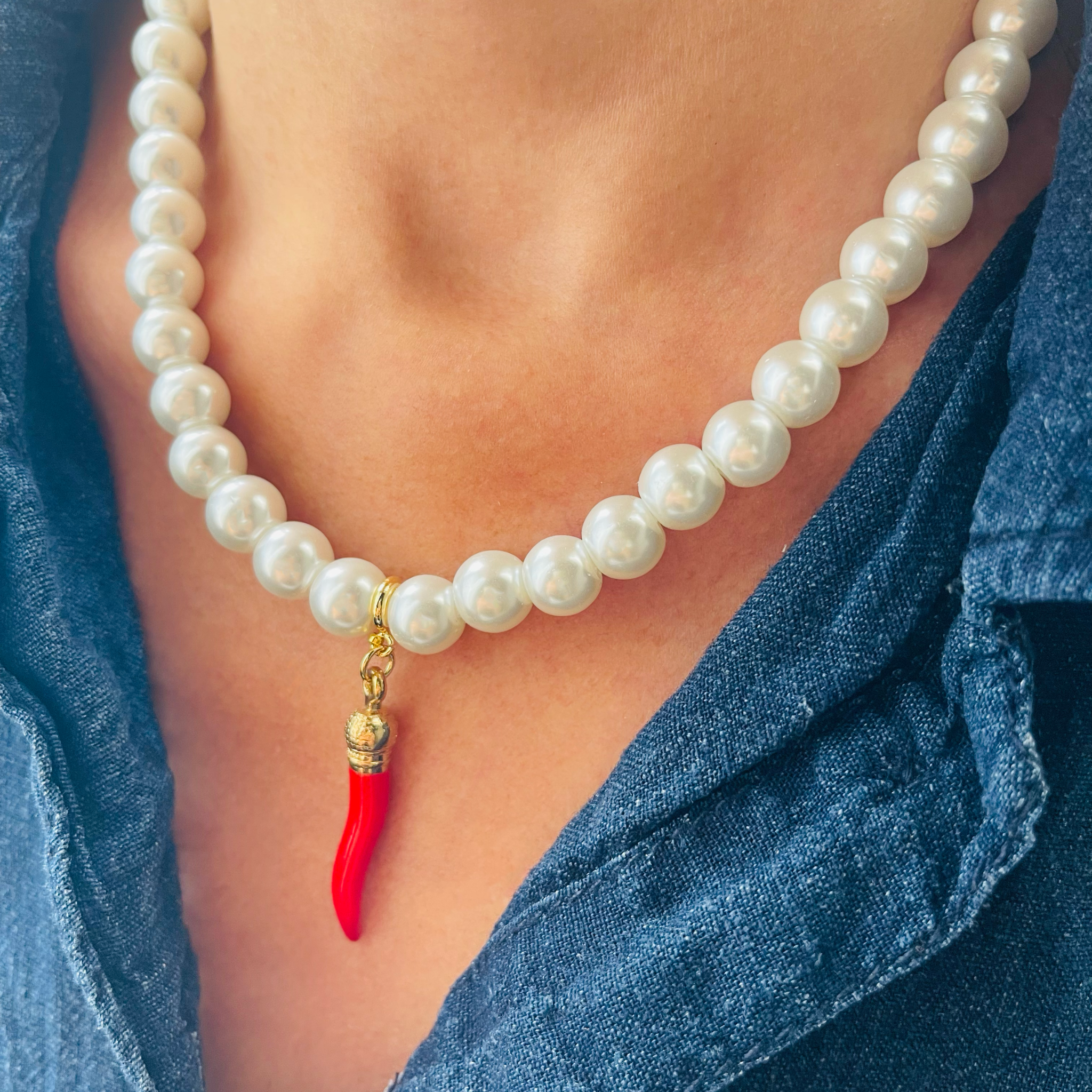 Statement Cornicello Pearl Necklace
