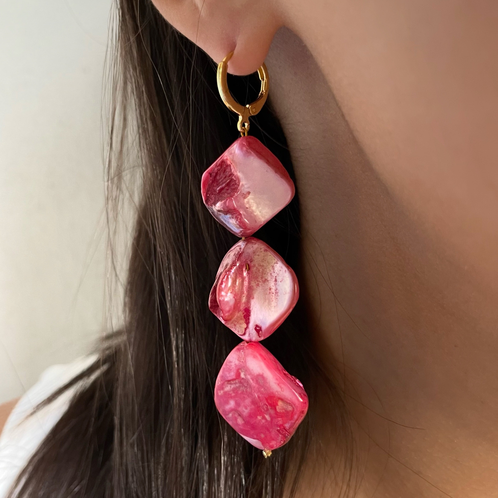 Triple Magenta Drop Earrings