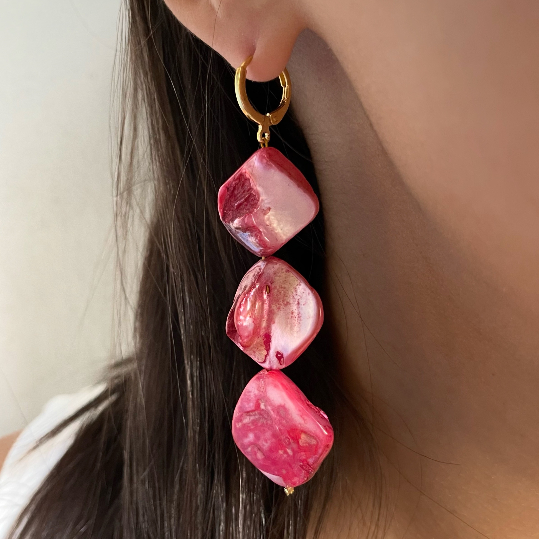 Triple Magenta Drop Earrings