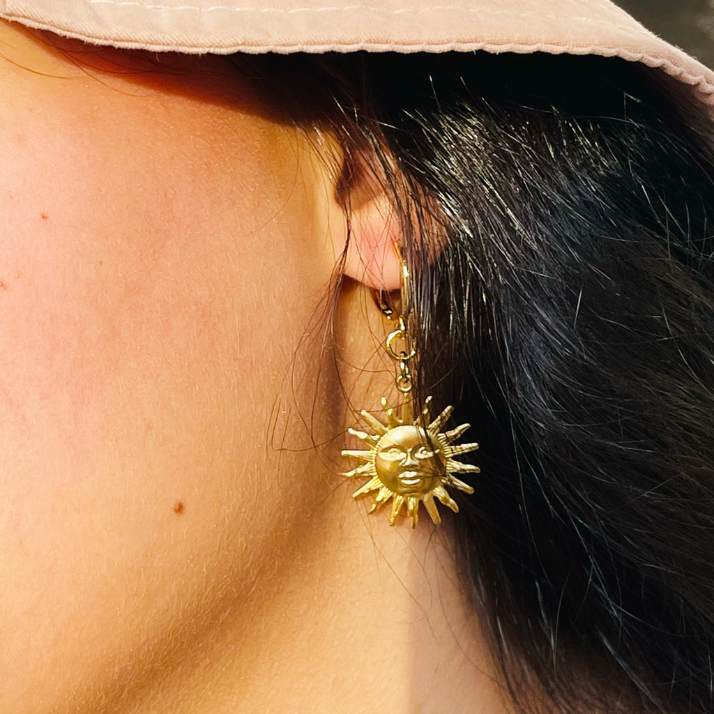 Sun Face Hoop Earrings