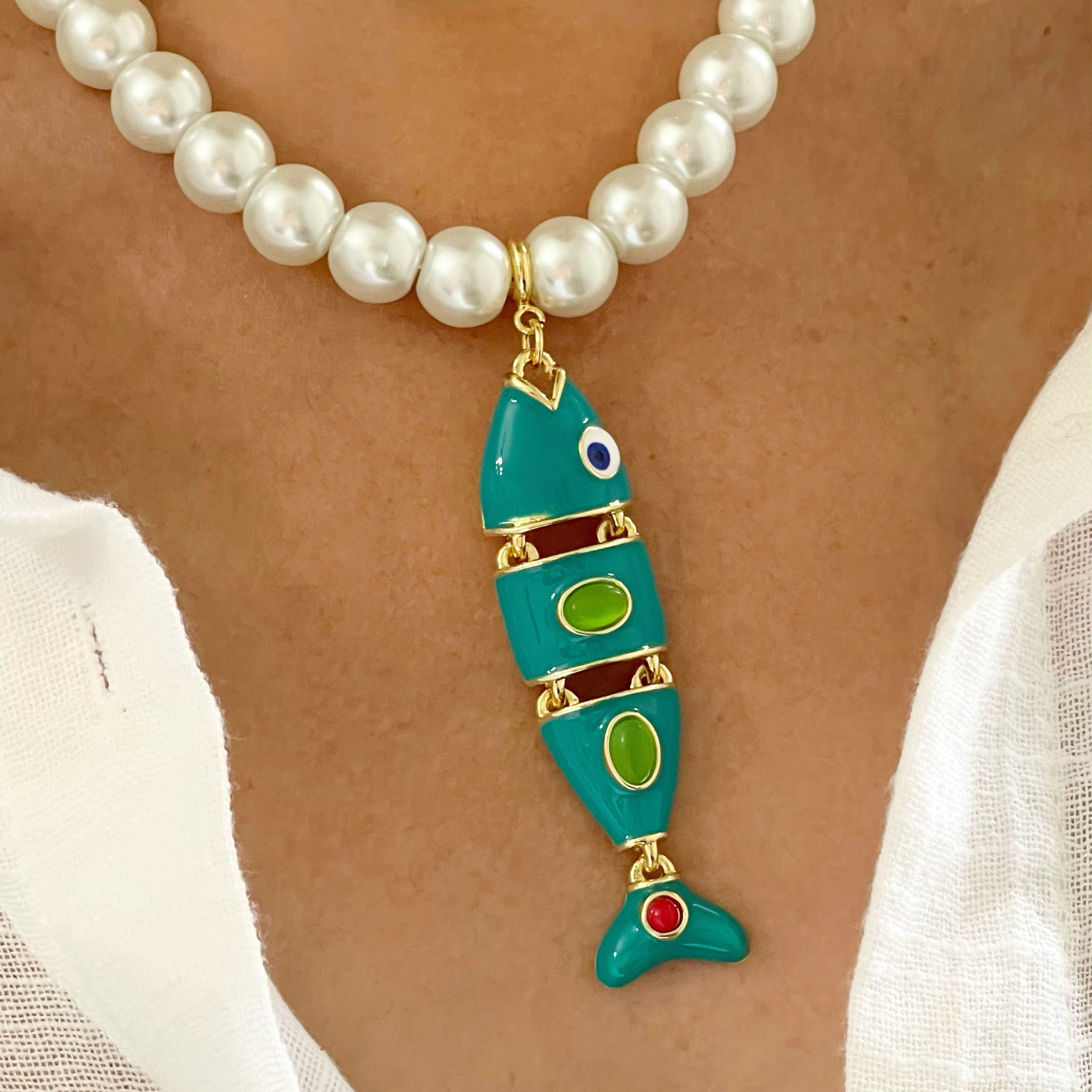 Turquoise Fish Pearl Necklace